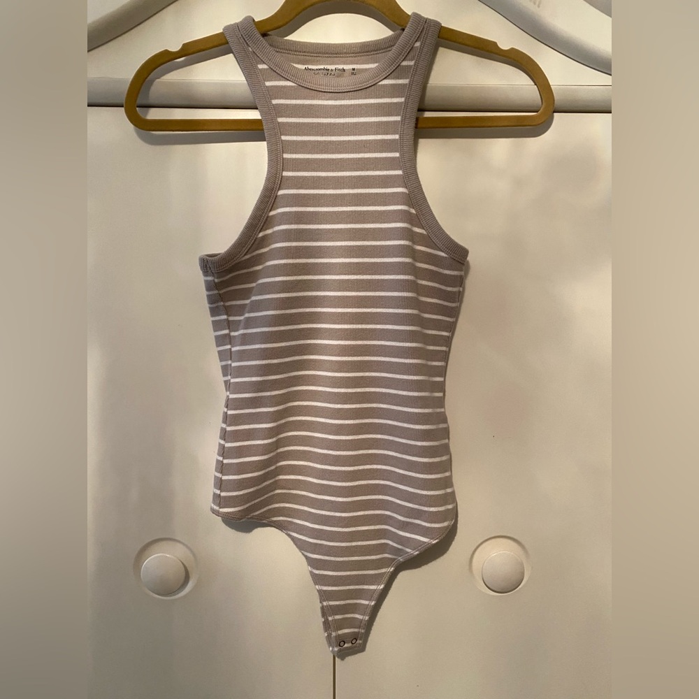 Abercrombie & Fitch Women’s  Bodysuit in Taupe and White Stripes